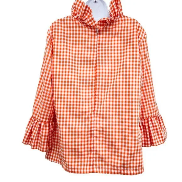 Elizabeth Wilson Katherine Top Gingham Plaid Check Ruffle Neck Orange White XL - Picture 6 of 9
